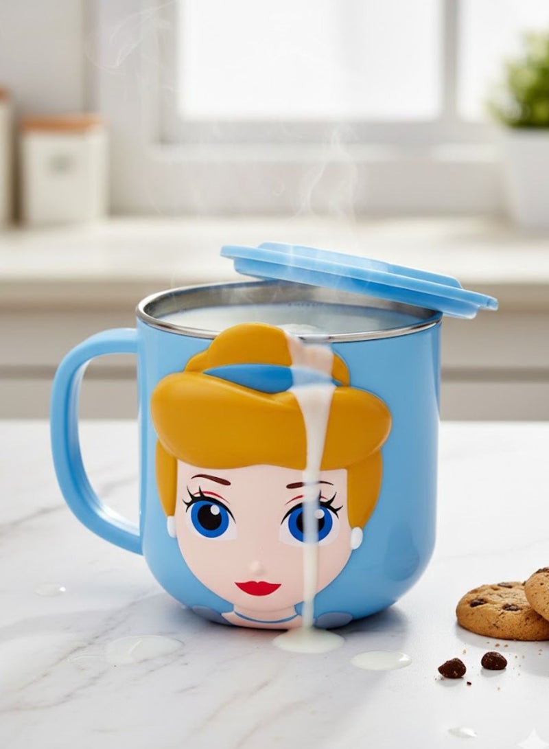 Disney Kids Stainless Steel Drinking Mug with Lid – Cartoon Design | Double Wall Insulated Cup for Hot & Cold Drinks | Leak-Resistant, Safe & Durable Children Mug (Cinderella) - Image 2